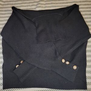 H&M Black Turtleneck Sweater with pearl Button Accents